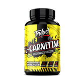 TruFuel L-Carnitine supplement bottle, supports fat burning and weight loss, 120 tabs, vibrant yellow design.